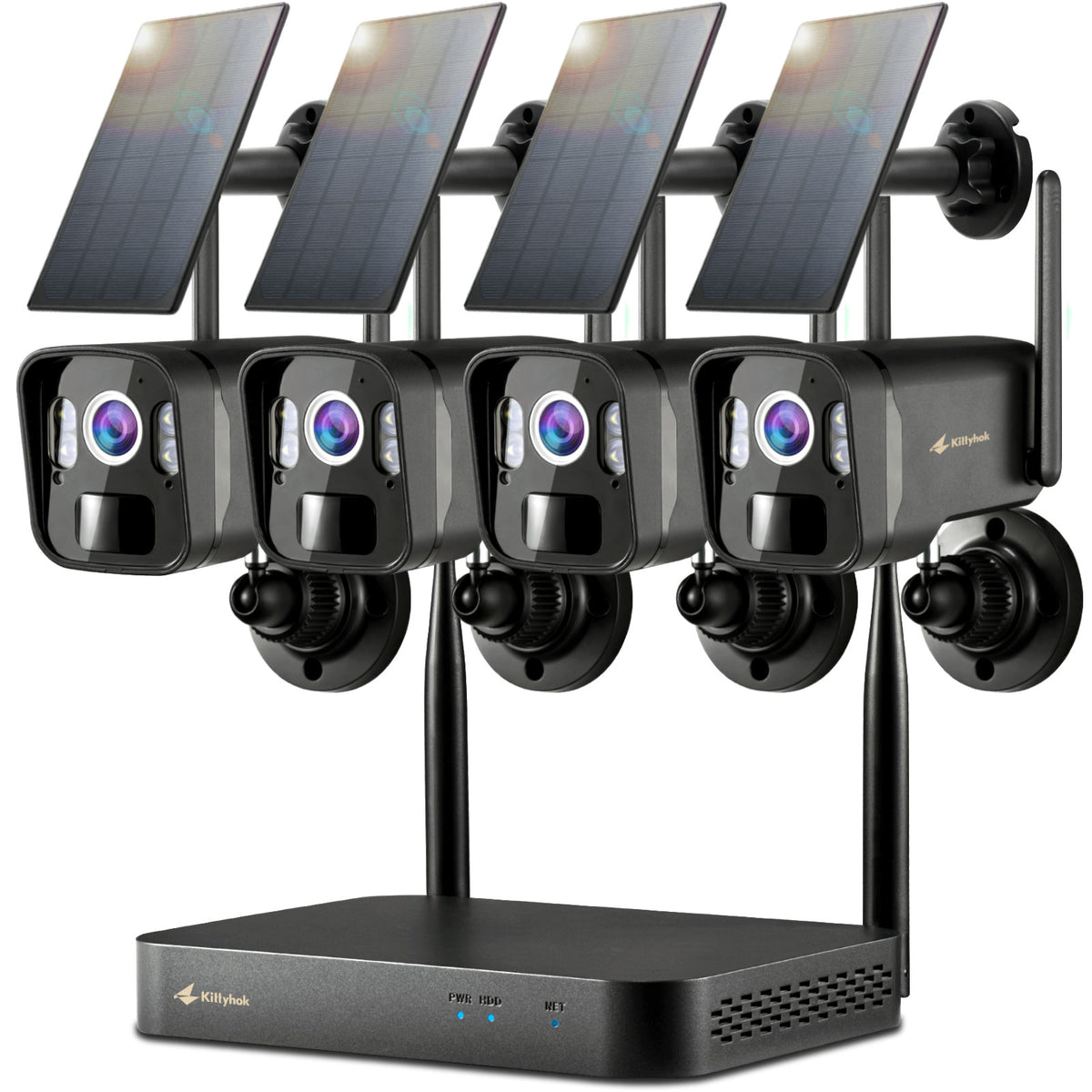 10CH Solar Camera Security Outdoor System, 4pcs Black 2K Ultra