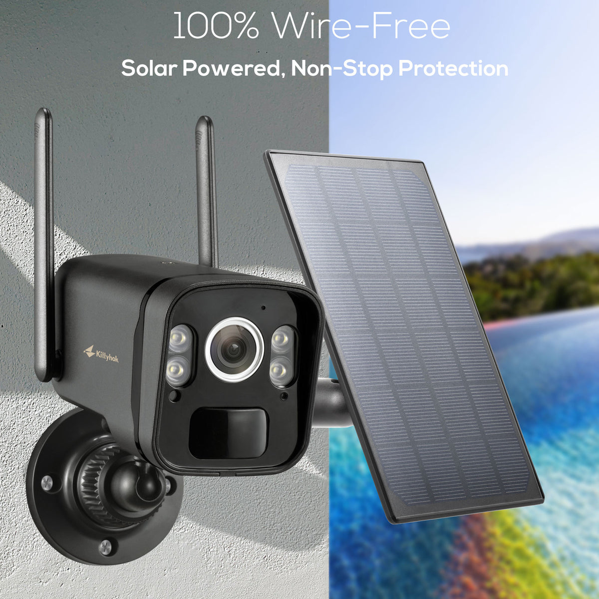10CH Solar Camera Security Outdoor System, 4pcs Black 2K Ultra