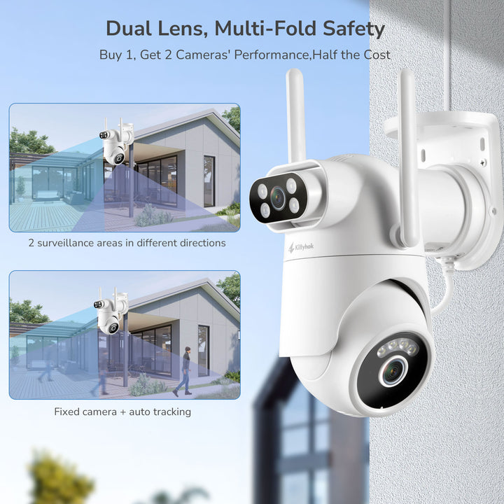 Dual Lens Home Security Camera System Wirelesswith 2.4/5GHz WiFi, 360 ...