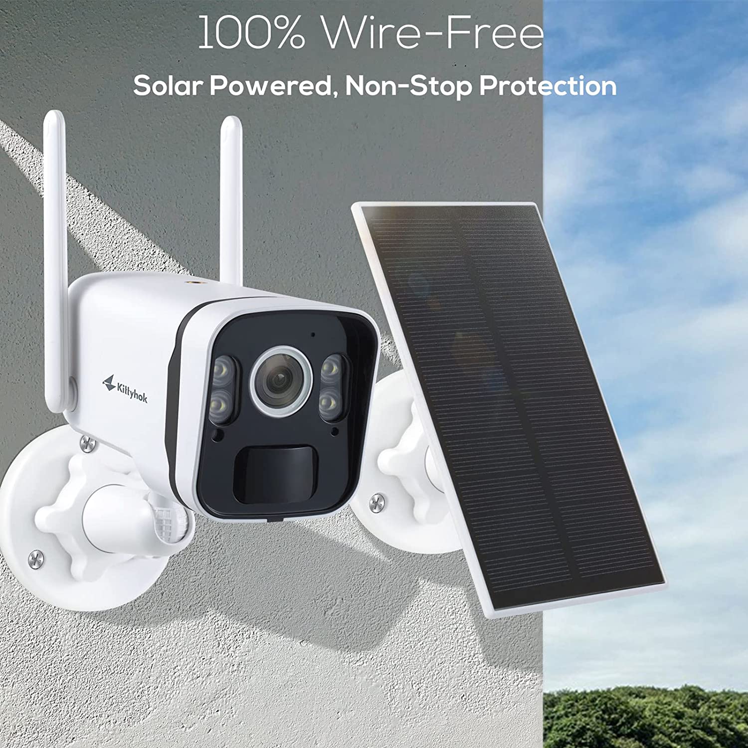 4MP FHD Wireless Security Camera, Solar Battery Powered, Smart Detection, Night Vision, and Weatherproof with Spotlight