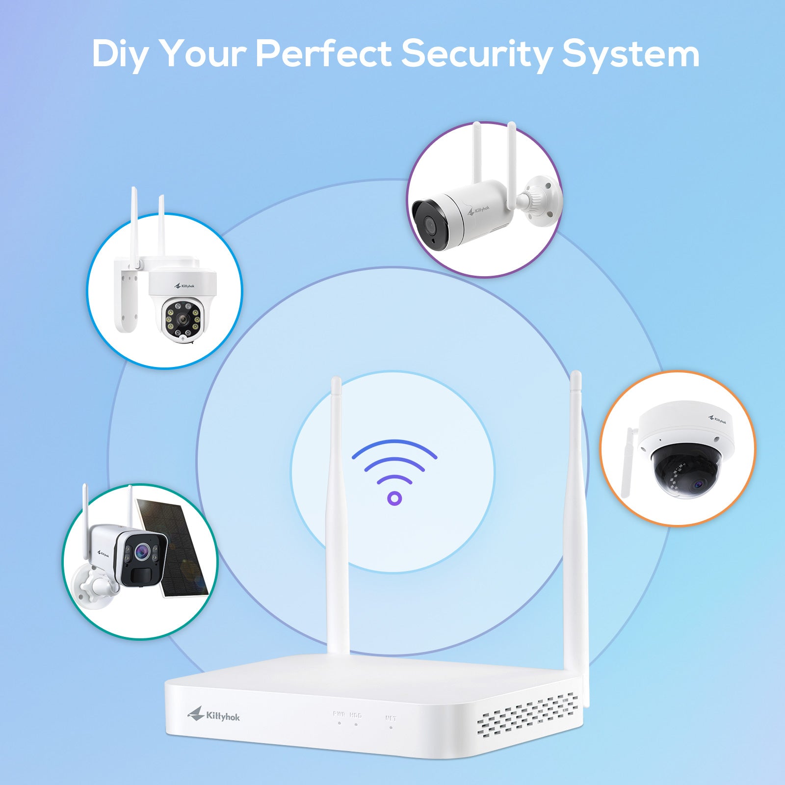 Kittyhok 10CH Wireless NVR Security System with Dual WiFi Router, Long Range WiFi, Built-in Speaker, Motion Recording & Alerts, Supports up to 6TB HDD