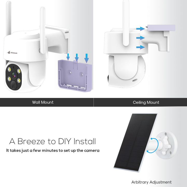 Wall Mount Diy Install Security Camera Wire-free PTZ Kittyhok