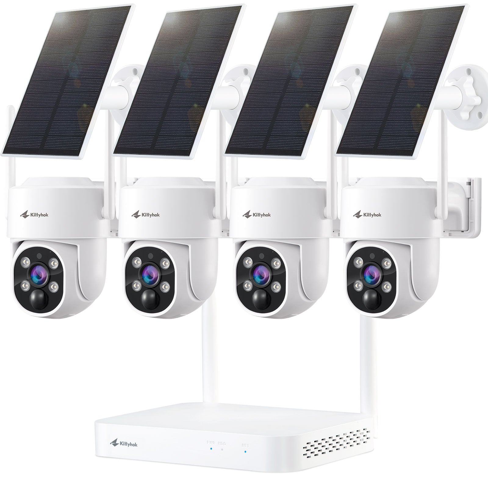 Kittyhok PTZ Solar Security Camera System, 4PCS Pan & Tilt 2K Outdoor Security Camera, 10CH Smart NVR, Smart Human Detection, Spotlight, 60 Days Local Storage, 0 Monthly Fee