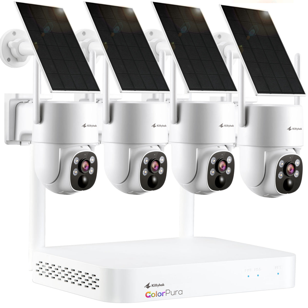 ColorPura Solar Security Camera System Outdoor, 4pcs 2K 360° PT Camera ...