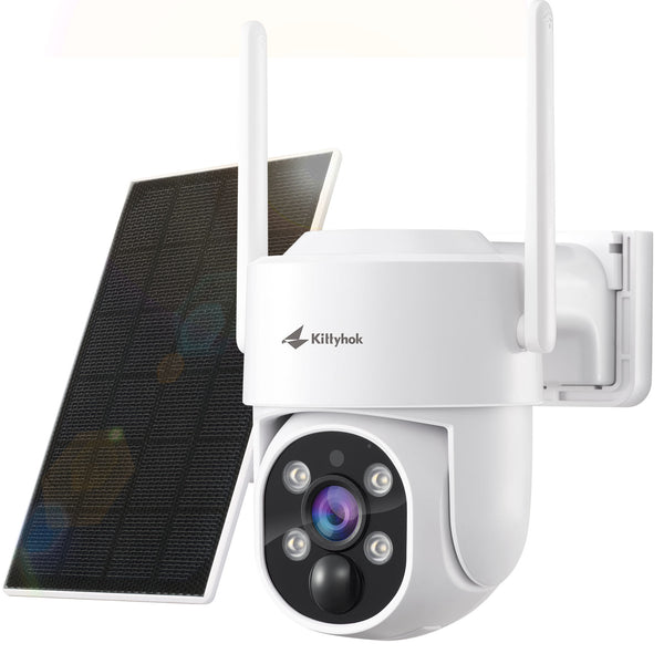 PT Solar Camera Security Outdoor | 2K FHD Security Camera Wireless Ourdoor, Solar Battery Powered, Color Night Vision, Smart Detection, IP66 Weatherproof