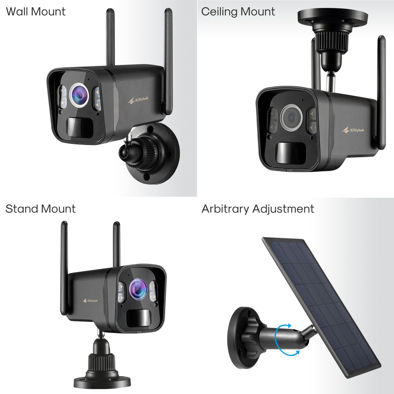 10CH Solar Camera Security Outdoor System, 4pcs Black 2K Ultra Security Cameras,  60Days Local Storage, No Monthly Fee
