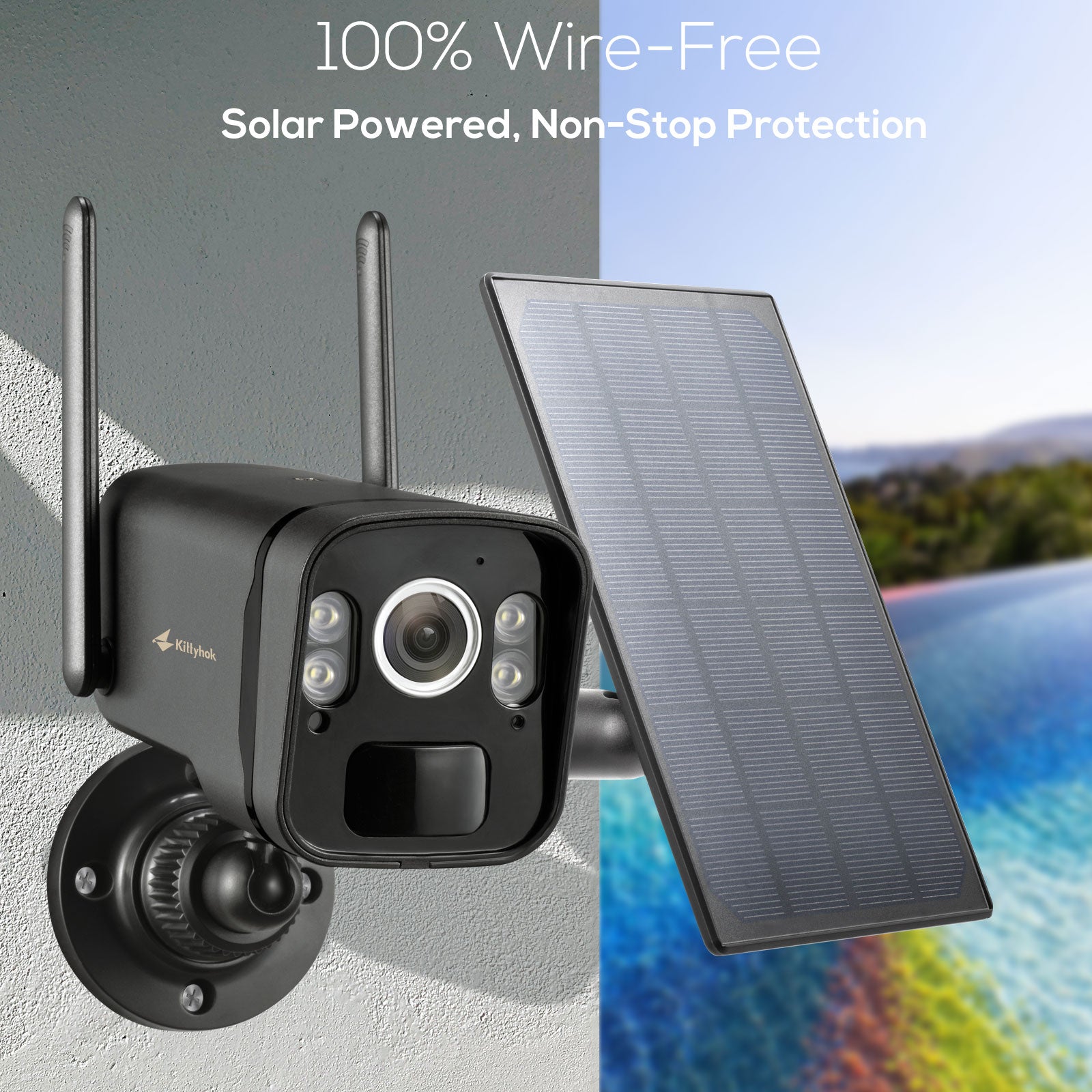 10CH Solar Camera Security Outdoor System, 4pcs Black 2K Ultra Security Cameras,  60Days Local Storage, No Monthly Fee