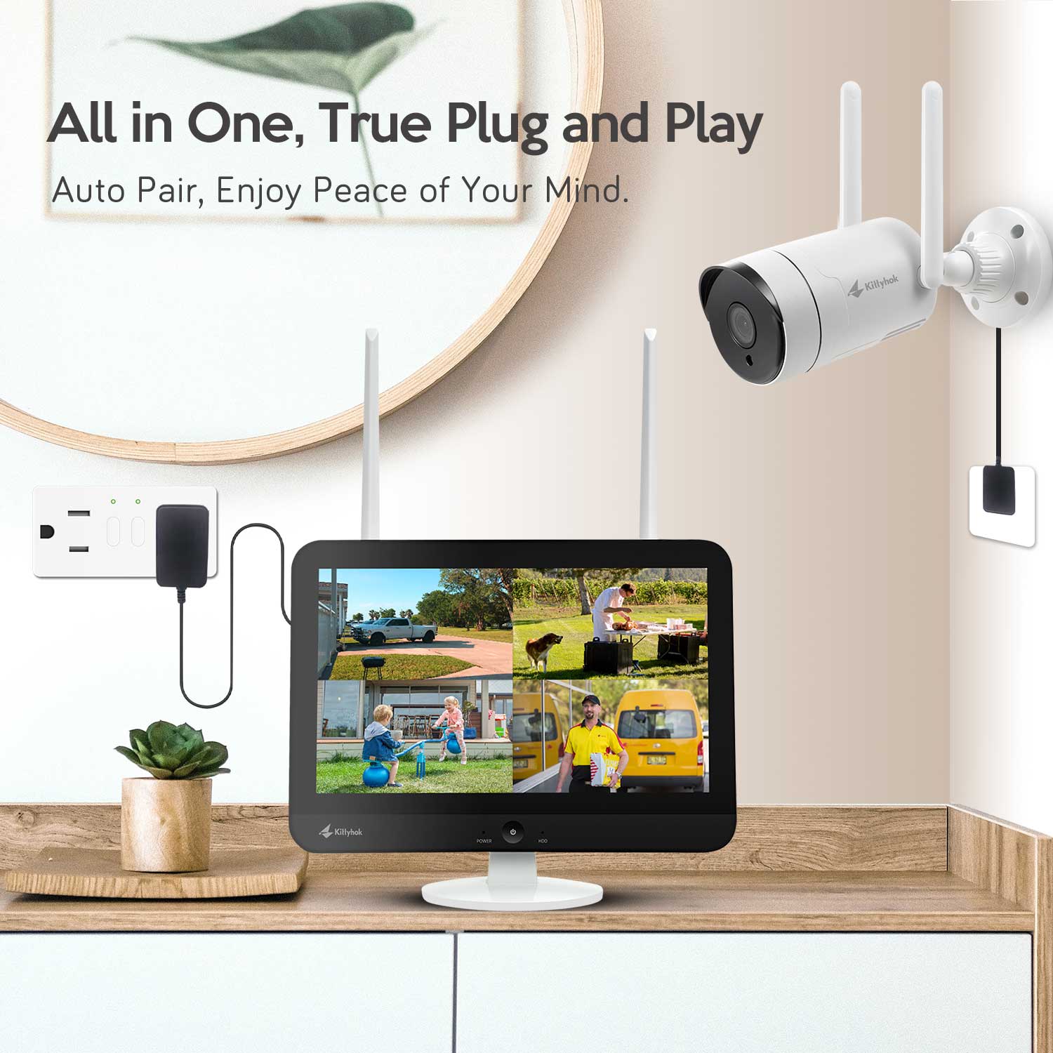 All in One 2K Wireless Security Camera System with 12" HD Monitor & 1TB HDD
